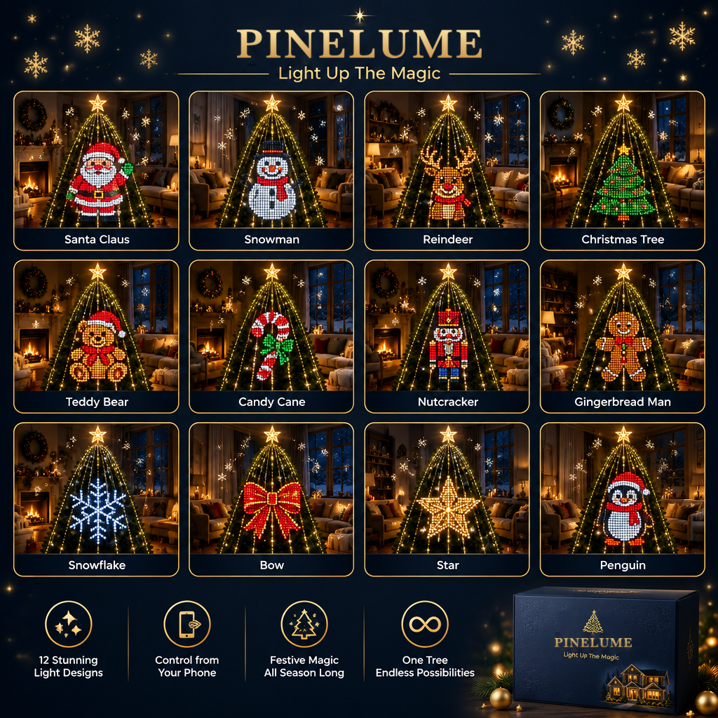 Twelve ready-made light designs, from Santa to a penguin