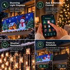 Stunning light displays, app and remote control, weather-resistant LEDs, and timers and schedules