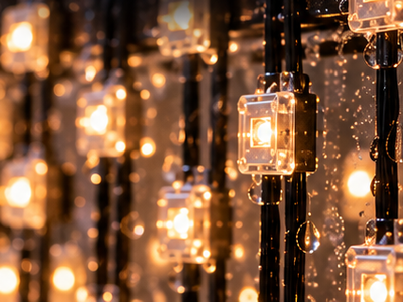 LED curtain lights attached to a balcony railing